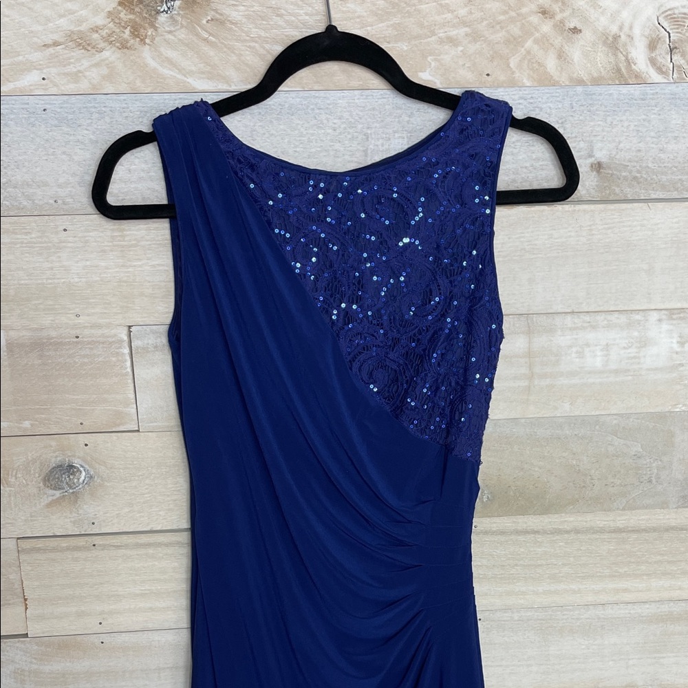 R&M Richards Dress Formal Sequin Ruched Sleeveless Blue size 6